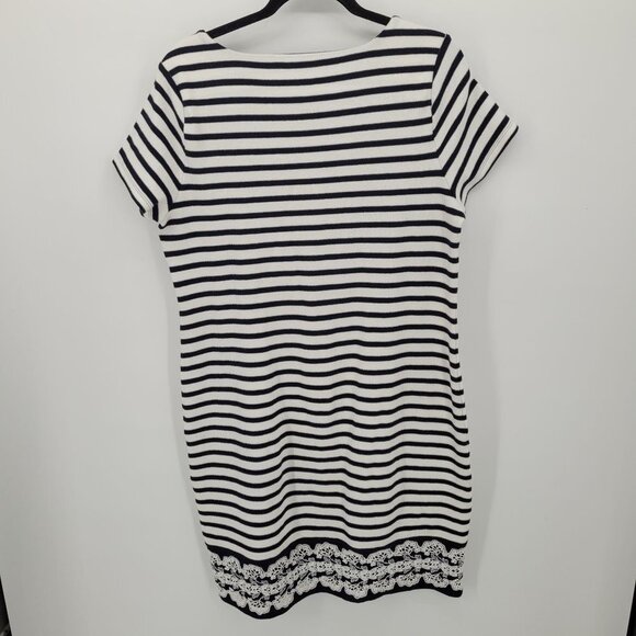 Talbots womens large blue white strip cap sleeve midi dress lace trim detail - Picture 6 of 7